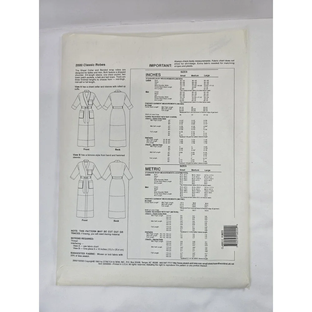 Vintage 1990s Stretch & Sew Ann Person Sewing Pattern 2000 - Classic Robes